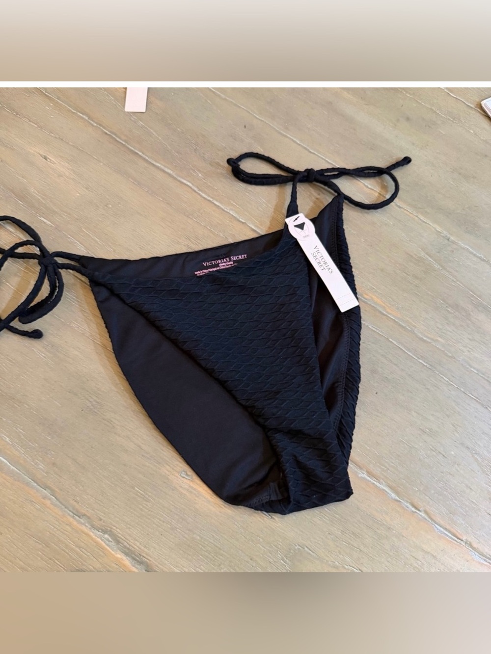 Victoria's Secret Black Textured Tie-Side Bikini Bottoms